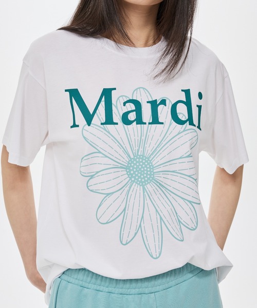 Mardi Mercredi(マルディメクルディ)の「TSHIRT FLOWERMARDI DUO / Tシャツ フラワーマルディ デュオ(Tシャツ/カットソー・レディース・ホワイト×ブルー/ホワイト×グリーン/ホワイト×パープル/ホワイト×ピンク・FREE)」の6枚目の写真