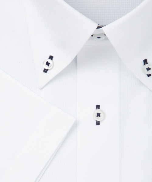 TOKYO SHIRTS（トウキョウシャツ）の「【吸水速乾】【COFREX】形態安定ノンアイロン ボタンダウン 半袖ビジネスワイシャツ（ビジネスシャツ・メンズ・ホワイト・首回り37cm/首回り39cm/首回り41cm/首回り42cm/首回り43cm）」の2枚目の写真