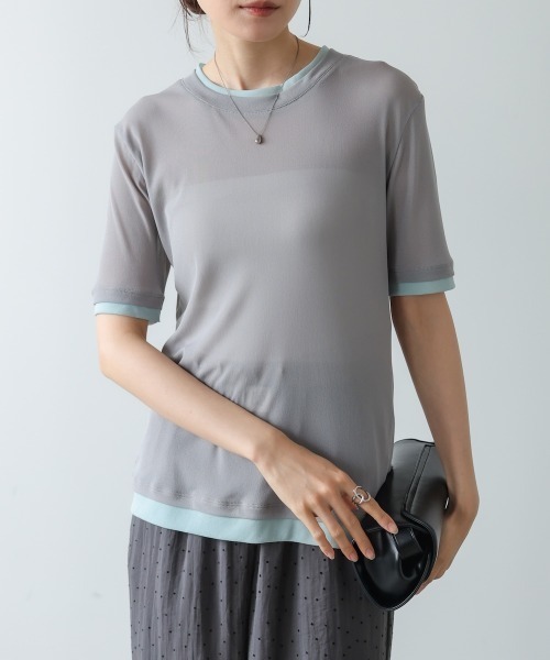 Bab（バブ）の「【一枚でもインナー使いにも◎】配色レイヤードライクシアーカットソー（Tシャツ/カットソー・レディース・ピンク/アイボリー/グレー・FREE）」の2枚目の写真