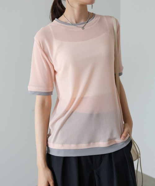 Bab（バブ）の「【一枚でもインナー使いにも◎】配色レイヤードライクシアーカットソー（Tシャツ/カットソー・レディース・ピンク/アイボリー/グレー・FREE）」の3枚目の写真