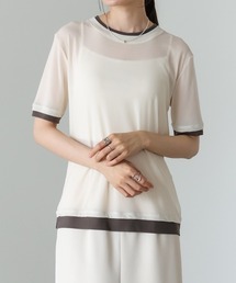 Bab | 【一枚でもインナー使いにも◎】配色レイヤードライクシアーカットソー(Tシャツ/カットソー)