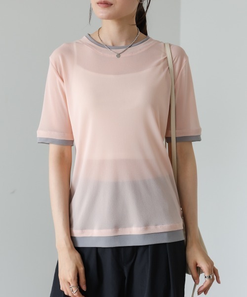 Bab（バブ）の「【一枚でもインナー使いにも◎】配色レイヤードライクシアーカットソー（Tシャツ/カットソー・レディース・ピンク/アイボリー/グレー・FREE）」の12枚目の写真