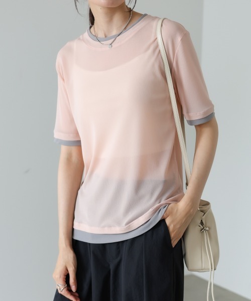 Bab（バブ）の「【一枚でもインナー使いにも◎】配色レイヤードライクシアーカットソー（Tシャツ/カットソー・レディース・ピンク/アイボリー/グレー・FREE）」の10枚目の写真