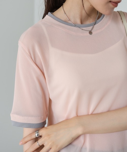Bab（バブ）の「【一枚でもインナー使いにも◎】配色レイヤードライクシアーカットソー（Tシャツ/カットソー・レディース・ピンク/アイボリー/グレー・FREE）」の9枚目の写真