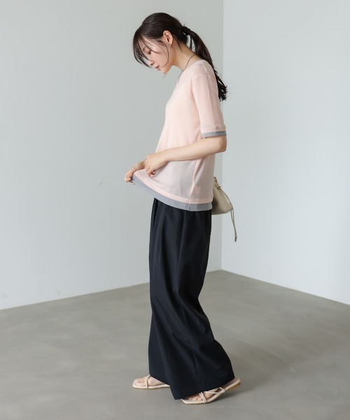 Bab（バブ）の「【一枚でもインナー使いにも◎】配色レイヤードライクシアーカットソー（Tシャツ/カットソー・レディース・ピンク/アイボリー/グレー・FREE）」の8枚目の写真