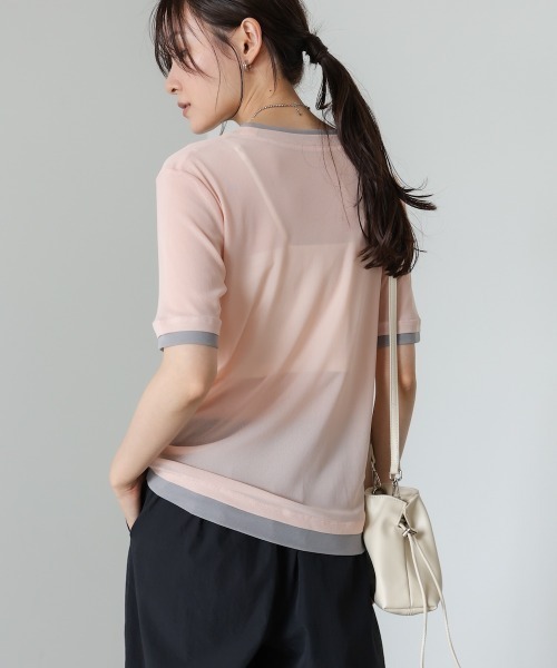 Bab（バブ）の「【一枚でもインナー使いにも◎】配色レイヤードライクシアーカットソー（Tシャツ/カットソー・レディース・ピンク/アイボリー/グレー・FREE）」の7枚目の写真