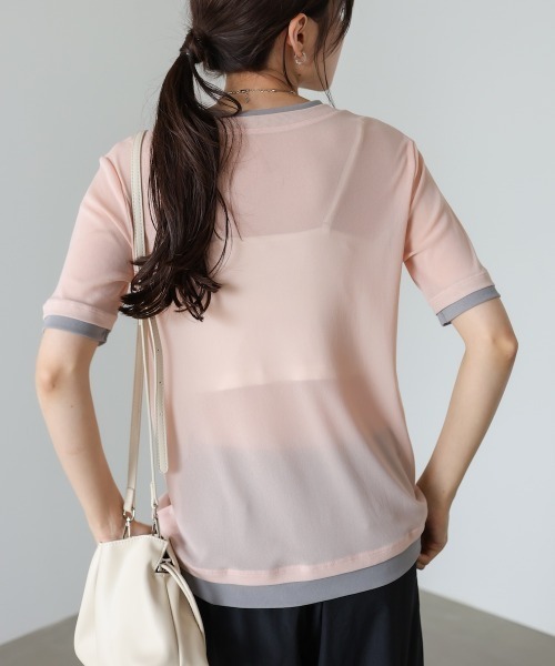 Bab（バブ）の「【一枚でもインナー使いにも◎】配色レイヤードライクシアーカットソー（Tシャツ/カットソー・レディース・ピンク/アイボリー/グレー・FREE）」の5枚目の写真