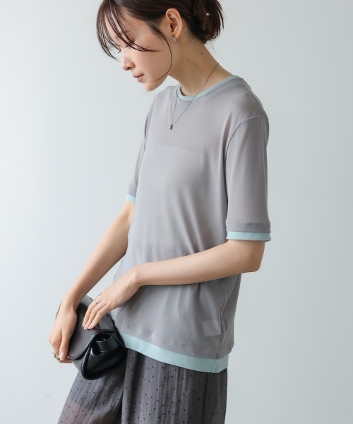 Bab（バブ）の「【一枚でもインナー使いにも◎】配色レイヤードライクシアーカットソー（Tシャツ/カットソー・レディース・ピンク/アイボリー/グレー・FREE）」の22枚目の写真