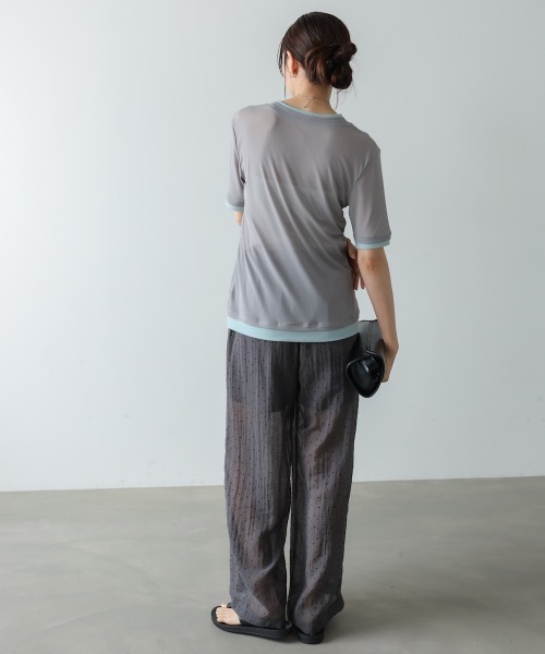 Bab（バブ）の「【一枚でもインナー使いにも◎】配色レイヤードライクシアーカットソー（Tシャツ/カットソー・レディース・ピンク/アイボリー/グレー・FREE）」の19枚目の写真