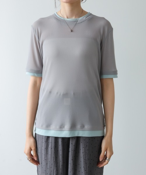 Bab（バブ）の「【一枚でもインナー使いにも◎】配色レイヤードライクシアーカットソー（Tシャツ/カットソー・レディース・ピンク/アイボリー/グレー・FREE）」の17枚目の写真