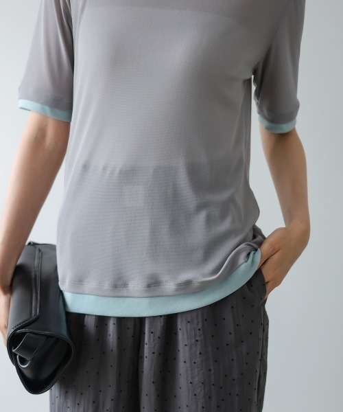 Bab（バブ）の「【一枚でもインナー使いにも◎】配色レイヤードライクシアーカットソー（Tシャツ/カットソー・レディース・ピンク/アイボリー/グレー・FREE）」の16枚目の写真