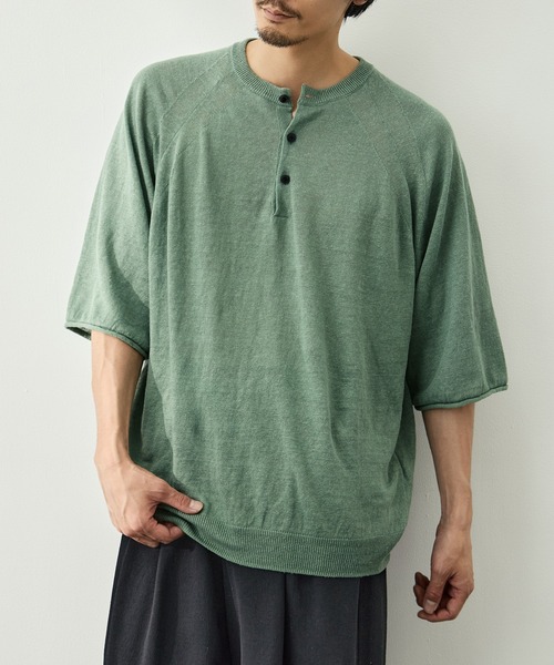 CITY TOKYO(シティトウキョウ)の「【CITY TOKYO/シティートーキョー】Soft linen ヘンリーネック(Tシャツ/カットソー・メンズ・ライトベージュ/ミント/ブラック・2/1)」の3枚目の写真