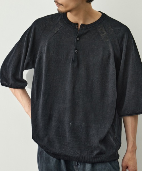 CITY TOKYO(シティトウキョウ)の「【CITY TOKYO/シティートーキョー】Soft linen ヘンリーネック(Tシャツ/カットソー・メンズ・ライトベージュ/ミント/ブラック・2/1)」の2枚目の写真