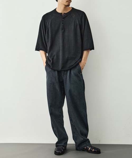 CITY TOKYO(シティトウキョウ)の「【CITY TOKYO/シティートーキョー】Soft linen ヘンリーネック(Tシャツ/カットソー・メンズ・ライトベージュ/ミント/ブラック・2/1)」の8枚目の写真