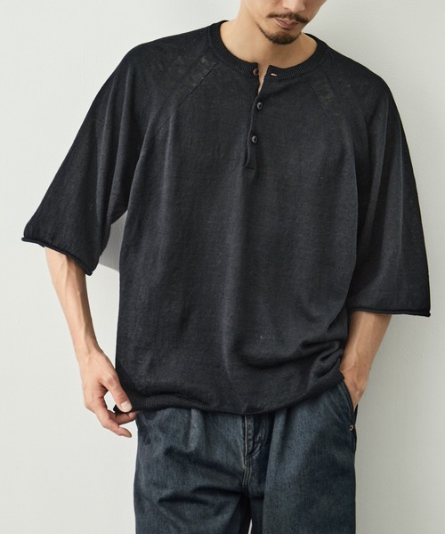 CITY TOKYO(シティトウキョウ)の「【CITY TOKYO/シティートーキョー】Soft linen ヘンリーネック(Tシャツ/カットソー・メンズ・ライトベージュ/ミント/ブラック・2/1)」の4枚目の写真