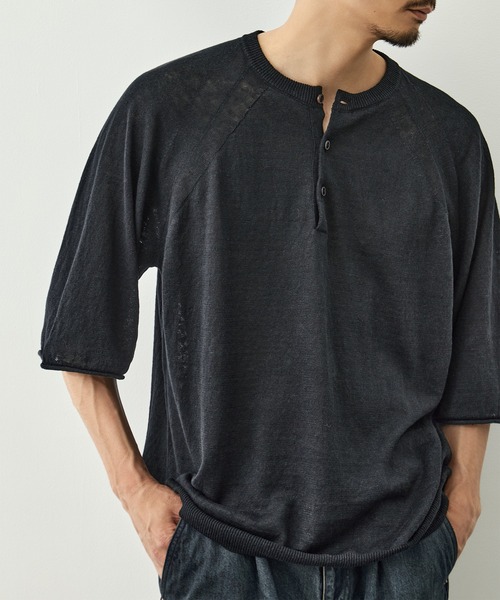 CITY TOKYO(シティトウキョウ)の「【CITY TOKYO/シティートーキョー】Soft linen ヘンリーネック(Tシャツ/カットソー・メンズ・ライトベージュ/ミント/ブラック・2/1)」の5枚目の写真