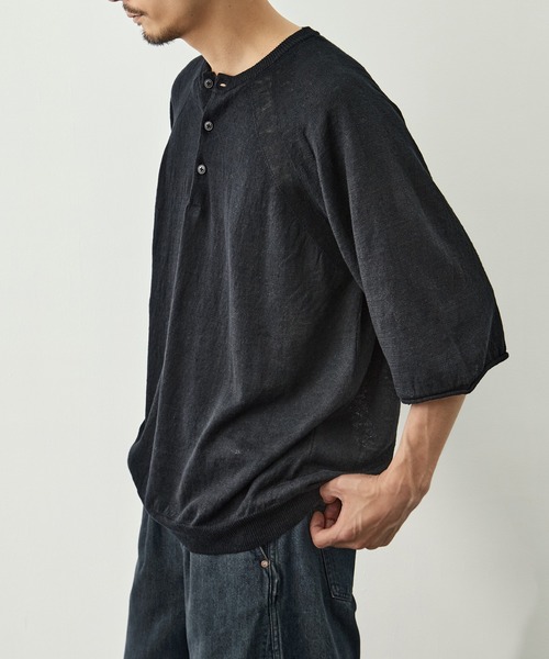 CITY TOKYO(シティトウキョウ)の「【CITY TOKYO/シティートーキョー】Soft linen ヘンリーネック(Tシャツ/カットソー・メンズ・ライトベージュ/ミント/ブラック・2/1)」の6枚目の写真