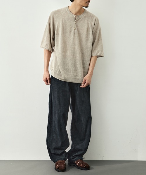 CITY TOKYO(シティトウキョウ)の「【CITY TOKYO/シティートーキョー】Soft linen ヘンリーネック(Tシャツ/カットソー・メンズ・ライトベージュ/ミント/ブラック・2/1)」の18枚目の写真
