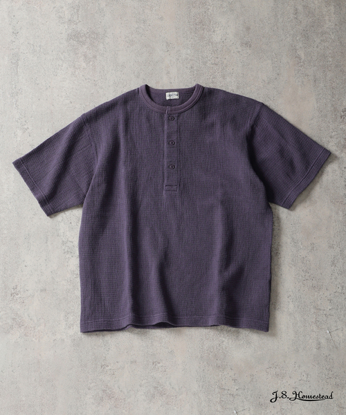 JOURNAL STANDARD J.S HOMESTEAD(ジャーナルスタンダードホームステッド)の「J.S.Homestead / レノ メッシュ ファブリック ヘンリー ネック Tシャツ(Tシャツ/カットソー・メンズ・パープル/ブラック/アイボリー/レンガ・MEDIUM/LARGE)」の3枚目の写真