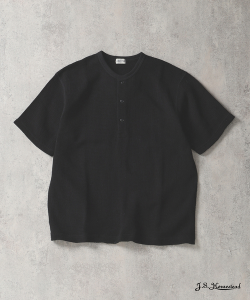 JOURNAL STANDARD J.S HOMESTEAD(ジャーナルスタンダードホームステッド)の「J.S.Homestead / レノ メッシュ ファブリック ヘンリー ネック Tシャツ(Tシャツ/カットソー・メンズ・パープル/ブラック/アイボリー/レンガ・MEDIUM/LARGE)」の1枚目の写真