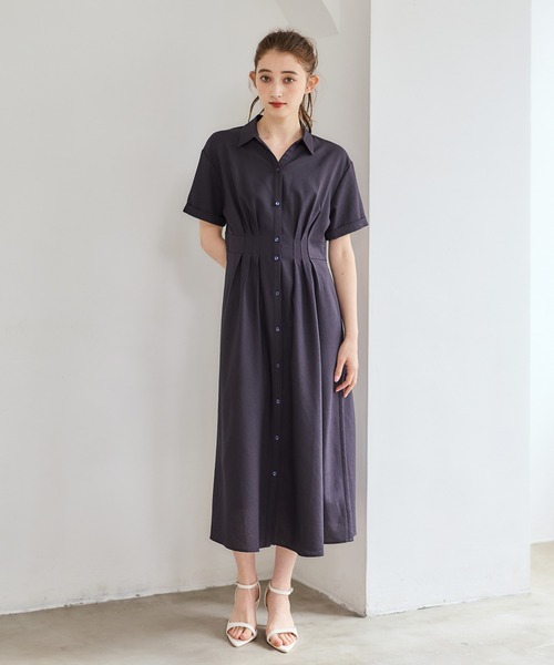 12Twelve Agenda(トゥエルブ アジェンダ)の「キャミインナー付半袖シャツワンピース(ワンピース・レディース・ブラウン/アイボリー/ネイビー・M)」の3枚目の写真