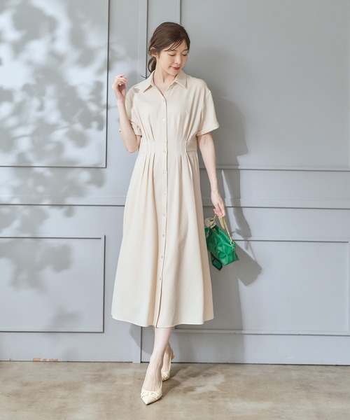 12Twelve Agenda(トゥエルブ アジェンダ)の「キャミインナー付半袖シャツワンピース(ワンピース・レディース・ブラウン/アイボリー/ネイビー・M)」の2枚目の写真