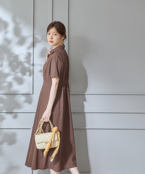 12Twelve Agenda(トゥエルブ アジェンダ)の「キャミインナー付半袖シャツワンピース(ワンピース・レディース・ブラウン/アイボリー/ネイビー・M)」の17枚目の写真