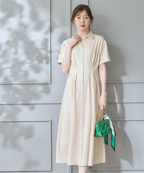 12Twelve Agenda(トゥエルブ アジェンダ)の「キャミインナー付半袖シャツワンピース(ワンピース・レディース・ブラウン/アイボリー/ネイビー・M)」の4枚目の写真
