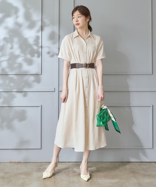 12Twelve Agenda(トゥエルブ アジェンダ)の「キャミインナー付半袖シャツワンピース(ワンピース・レディース・ブラウン/アイボリー/ネイビー・M)」の10枚目の写真