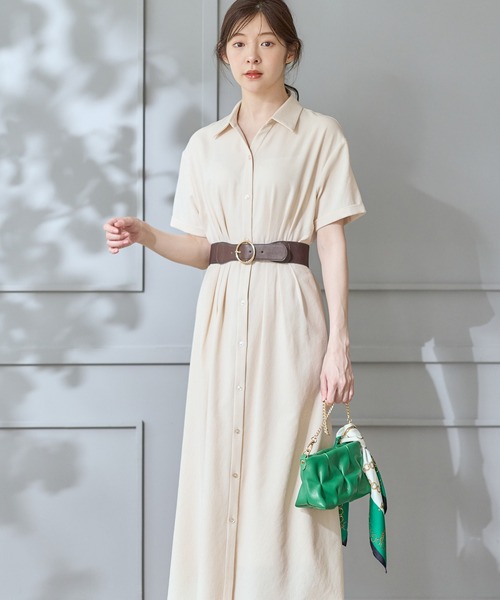 12Twelve Agenda(トゥエルブ アジェンダ)の「キャミインナー付半袖シャツワンピース(ワンピース・レディース・ブラウン/アイボリー/ネイビー・M)」の8枚目の写真