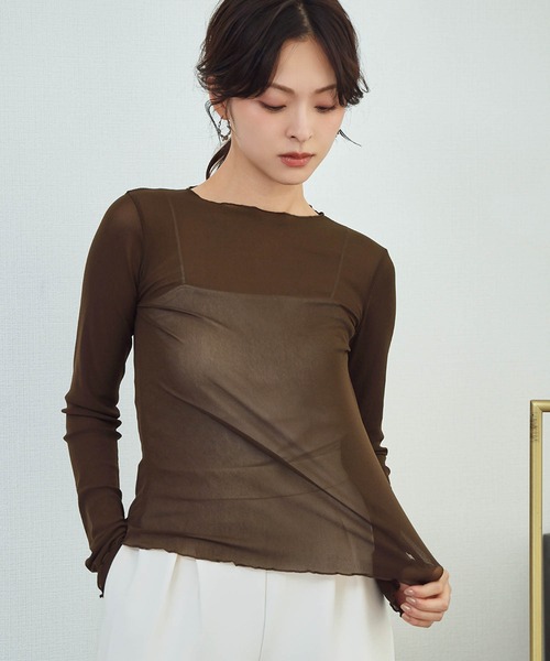 LOWO（ロワ）の「シアートップス 長袖 メロウ シースルートップス レイヤードトップス オケージョン 結婚式 パーティー お呼ばれ《着用動画あり》（Tシャツ/カットソー・レディース・ブラック/ブラウン/ブルー/アイボリー/ホワイト/グレー・FREE）」の17枚目の写真