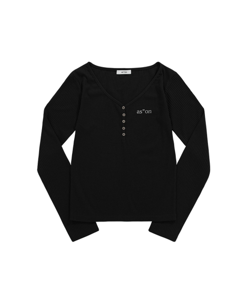 ASON(アズオン)の「WISH RIBBED BUTTON TEE / BLACK(Tシャツ/カットソー・レディース・その他・FREE)」の2枚目の写真