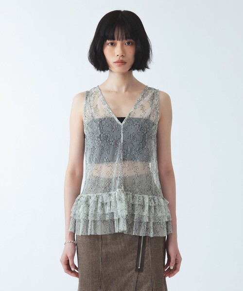 Ray BEAMS(レイビームス)の「レース フリル ボウタイ ノースリーブ ブラウス(Tシャツ/カットソー・レディース・ブラック/オフホワイト・ONE SIZE)」の7枚目の写真