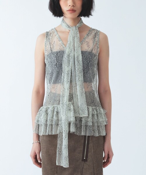 Ray BEAMS(レイビームス)の「レース フリル ボウタイ ノースリーブ ブラウス(Tシャツ/カットソー・レディース・ブラック/オフホワイト・ONE SIZE)」の12枚目の写真