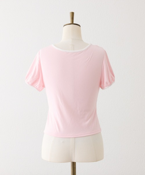 Seemi. byNICECLAUP( シーミーバイナイスクラップ)の「フロントオープンリボントップス(Tシャツ/カットソー・レディース・オフホワイト/ピンク/ブラック・FREE)」の5枚目の写真