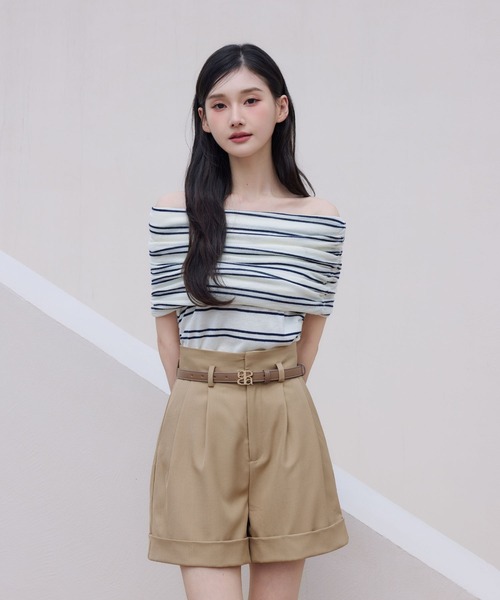polaura(ポローラ)の「ソフトラップオフショルダーニットトップ(ニット/セーター・レディース・Beige/White/Red・FREE)」の20枚目の写真