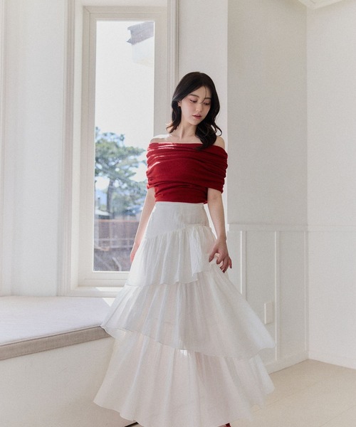 polaura(ポローラ)の「ソフトラップオフショルダーニットトップ(ニット/セーター・レディース・Beige/White/Red・FREE)」の15枚目の写真