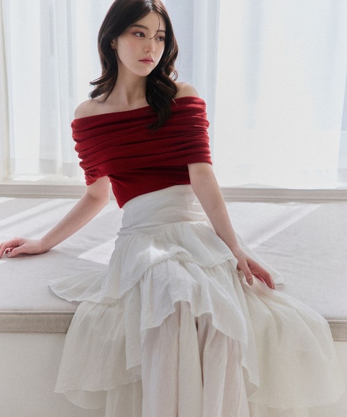 polaura(ポローラ)の「ソフトラップオフショルダーニットトップ(ニット/セーター・レディース・Beige/White/Red・FREE)」の17枚目の写真