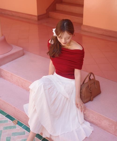 polaura(ポローラ)の「ソフトラップオフショルダーニットトップ(ニット/セーター・レディース・Beige/White/Red・FREE)」の12枚目の写真