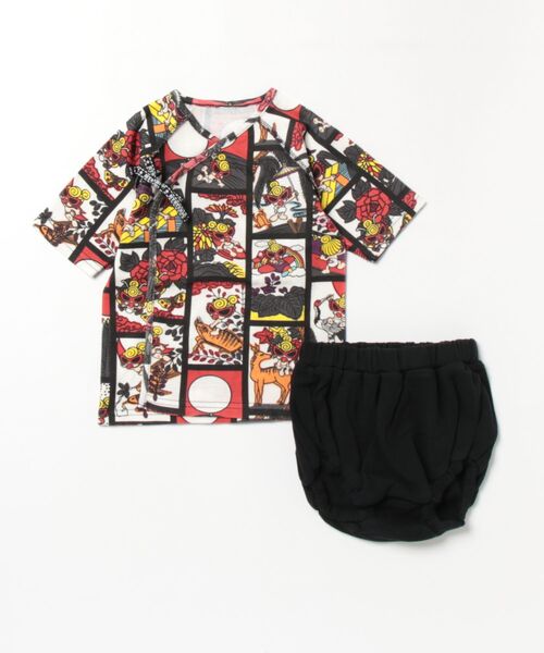 HYSTERIC MINI(ヒステリックミニ)の「HANAFUDA 総柄 短肌着 ブルマセット(その他ベビー用品・キッズ・その他・FREE)」の1枚目の写真