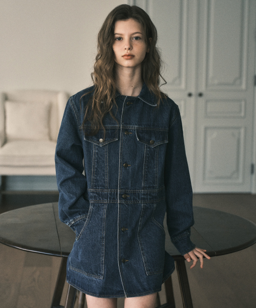 OURNOSTALGIA(アワー ノスタルジア)の「Two-way denim half jacket dress_Deep blue(OC25-OT01)(ワンピース・レディース・ダークブルー・MEDIUM/SMALL)」の1枚目の写真