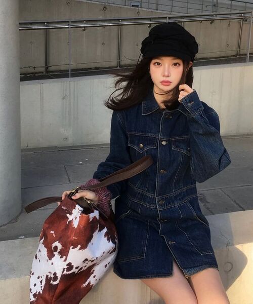 OURNOSTALGIA(アワー ノスタルジア)の「Two-way denim half jacket dress_Deep blue(OC25-OT01)(ワンピース・レディース・ダークブルー・MEDIUM/SMALL)」の6枚目の写真