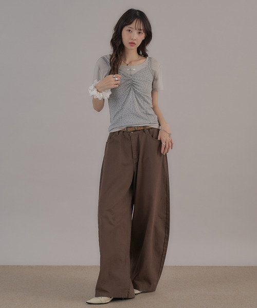 apres jour mignon(アプレジュールミニョン)の「アソートプリントフロントギャザーキャミ(キャミソール・レディース・ホワイト/グレー/カーキ/ブラウン系その他・LARGE/フリー)」の8枚目の写真