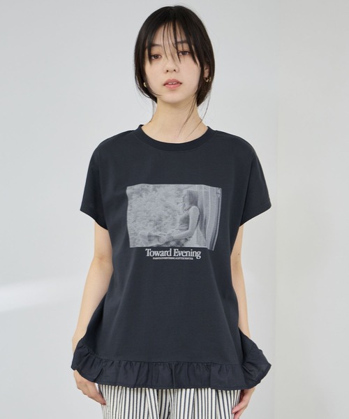 NAVY(ネイビー)の「【SARARI/サラリ】接触冷感 裾フリルノースリーブ(Tシャツ/カットソー・レディース・ブラック/ネイビー/グレー・M/L)」の3枚目の写真
