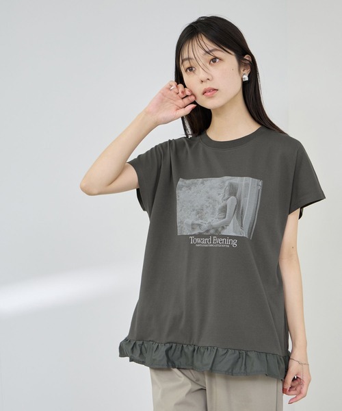 NAVY(ネイビー)の「【SARARI/サラリ】接触冷感 裾フリルノースリーブ(Tシャツ/カットソー・レディース・ブラック/ネイビー/グレー・M/L)」の2枚目の写真