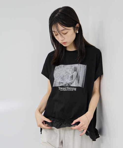 NAVY(ネイビー)の「【SARARI/サラリ】接触冷感 裾フリルノースリーブ(Tシャツ/カットソー・レディース・ブラック/ネイビー/グレー・M/L)」の1枚目の写真