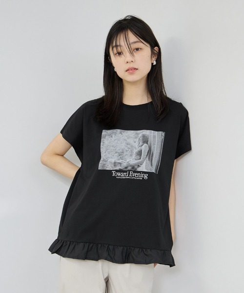 NAVY(ネイビー)の「【SARARI/サラリ】接触冷感 裾フリルノースリーブ(Tシャツ/カットソー・レディース・ブラック/ネイビー/グレー・M/L)」の4枚目の写真