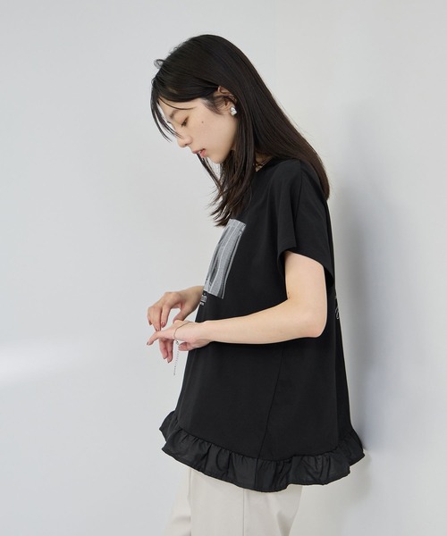 NAVY(ネイビー)の「【SARARI/サラリ】接触冷感 裾フリルノースリーブ(Tシャツ/カットソー・レディース・ブラック/ネイビー/グレー・M/L)」の5枚目の写真