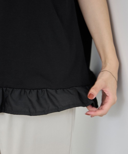 NAVY(ネイビー)の「【SARARI/サラリ】接触冷感 裾フリルノースリーブ(Tシャツ/カットソー・レディース・ブラック/ネイビー/グレー・M/L)」の9枚目の写真