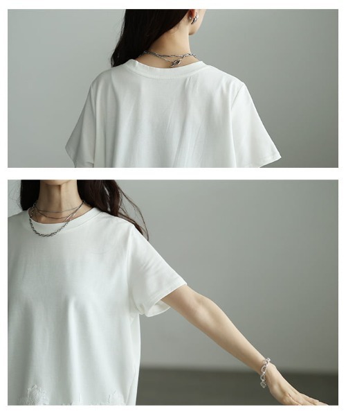 Sawa a la mode(サワアラモード)の「レースヘムロングTシャツ(Tシャツ/カットソー・レディース・ブラック/ホワイト・FREE)」の6枚目の写真